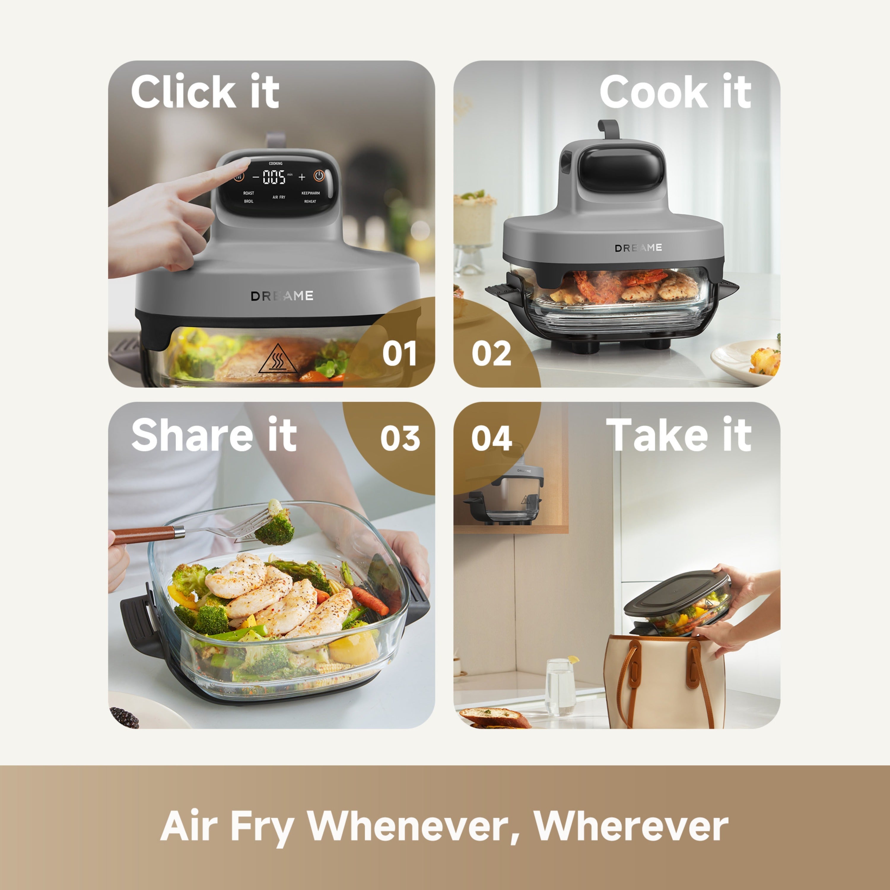 Dreame Tasti™AirF 5 in 1 Portable Air Fryer | Grey