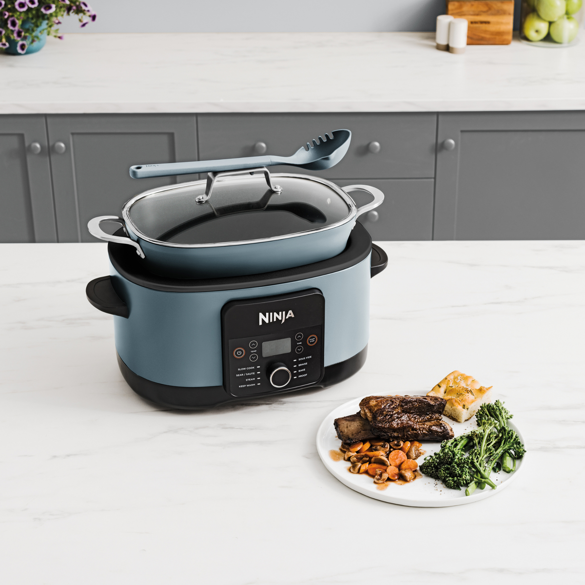 Ninja Foodi PossibleCooker 8-in-1 Multi Cooker 8L Sea Salt Grey | MC1001UK