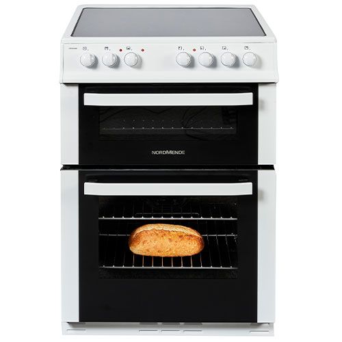 NordMende 60 cm Twin-Cavity Electric Fan Cooker with Ceramic Hob – White