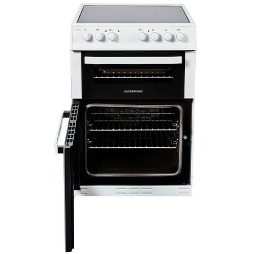 NordMende 60 cm Twin-Cavity Electric Fan Cooker with Ceramic Hob – White