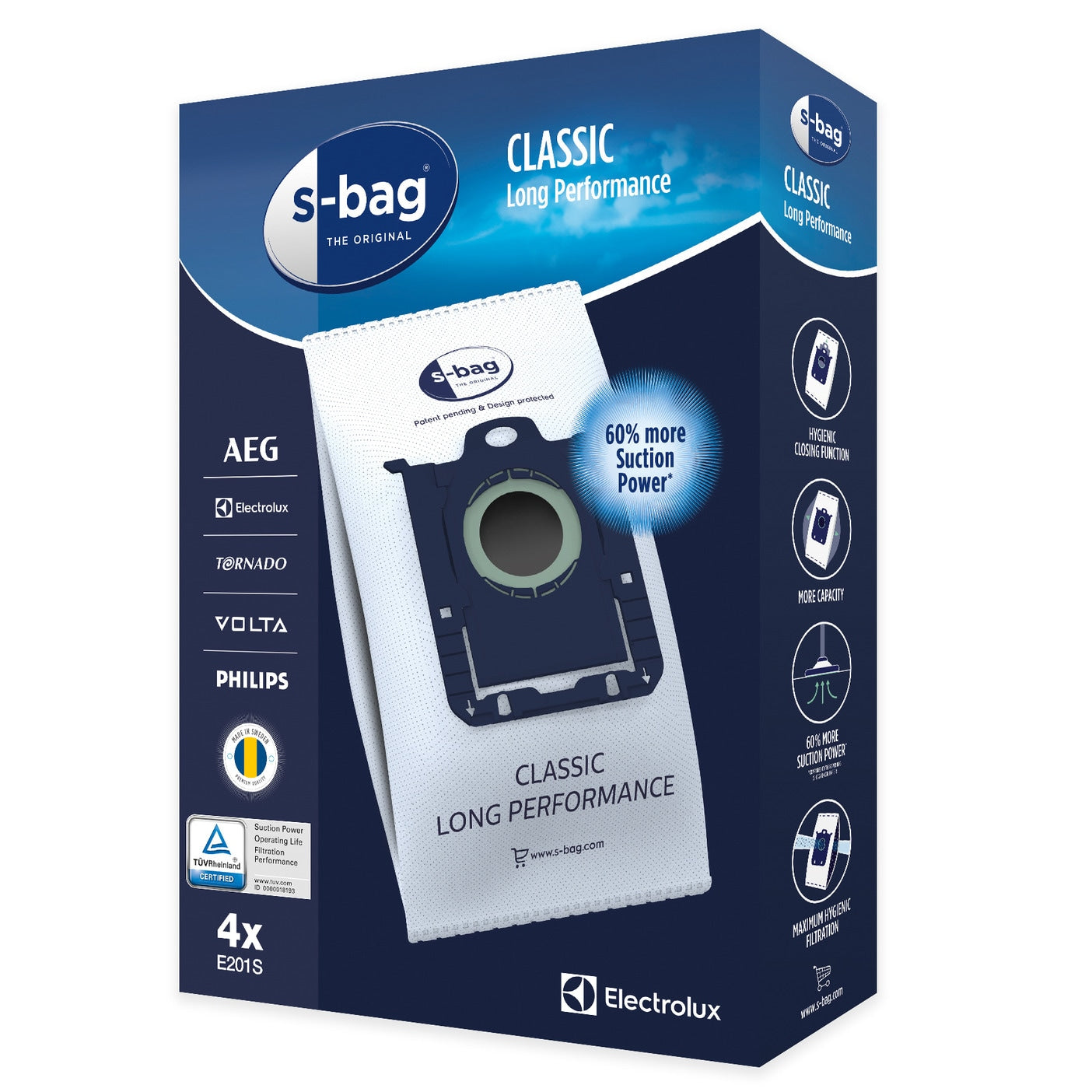 Philips, Electrolux, AEG S-Bag Vacuum Cleaner Bags | E201S