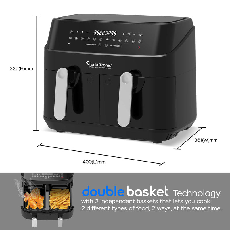 TurboTronic 9 L Dual Basket Air Fryer – Digital, XXL