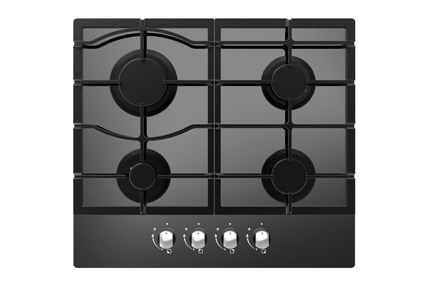 Cata 60 cm Black Glass Gas-on-Glass Hob – 4-Burner, Cast-Iron Supports