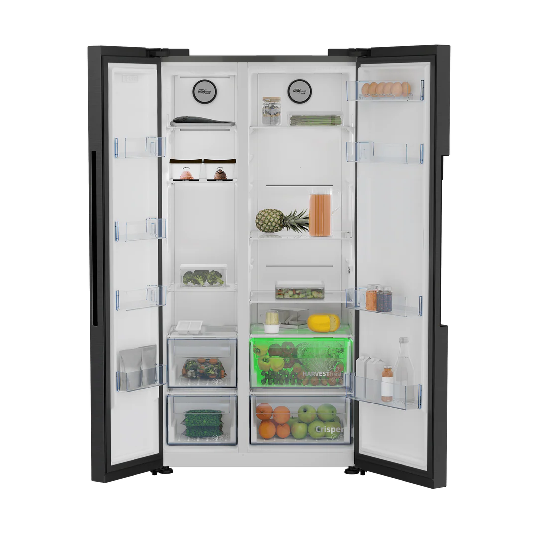 Beko Freestanding American Style Fridge Freezer with NeoFrost™ Black Steel | ASL1442VPZ