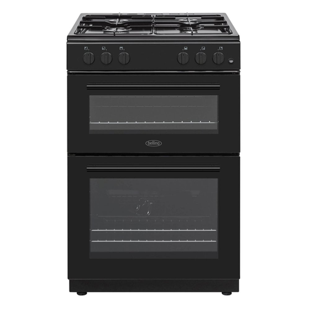 Belling 60 cm Black Double-Oven Freestanding Gas Cooker – 4-Burner Gas Hob