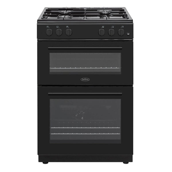 Belling 60 cm Black Double-Oven Freestanding Gas Cooker – 4-Burner Gas Hob