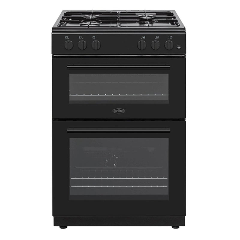 Belling 60 cm Black Double-Oven Freestanding Gas Cooker – 4-Burner Gas Hob