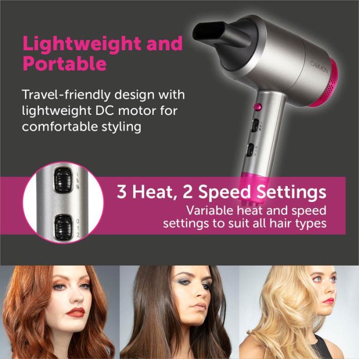 Carmen C81103 1800W Neon DC Professional Hairdryer - Graphite/Pink