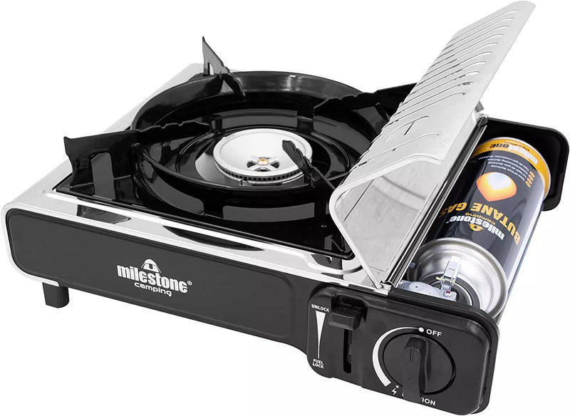 Milestone Portable Camping Gas Stove Silver & Black