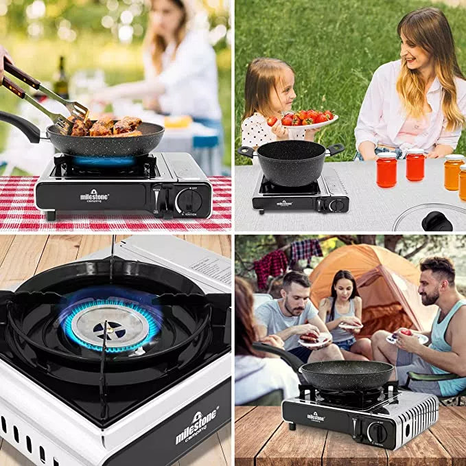 Milestone Portable Camping Gas Stove Silver & Black