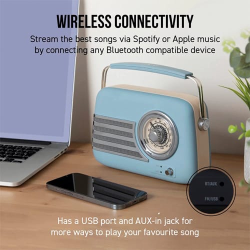 iTek Vintage Bluetooth FM Radio Vintage Blue