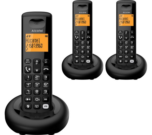 ALCATEL E260 S-voice TAM Cordless Phone - Triple Handsets, Black