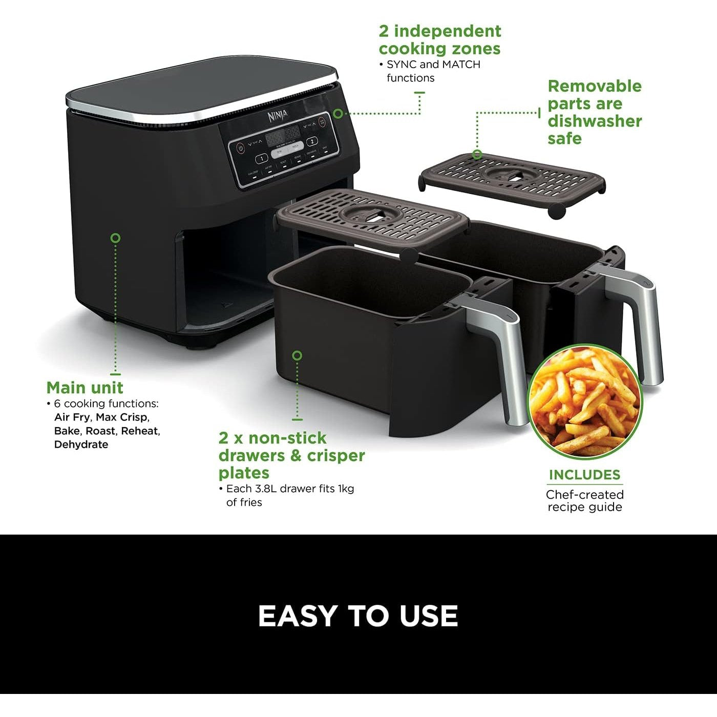 Ninja Foodi Dual Zone Air Fryer 7.6 L | AF300UK Ninja Air Fryer Ben Sweeney Electrical Ben Sweeney